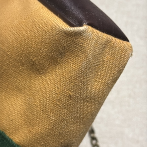 Converted Vintage Pouch-Tan Canvas-Red & Green Stripe Detail-Brassy Link Chain - Picture 10 of 17